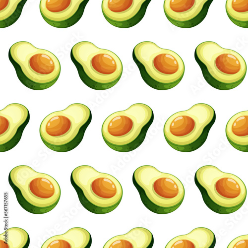 Seamless pattern with cartoon avocado on light white background. Vegetable Collection