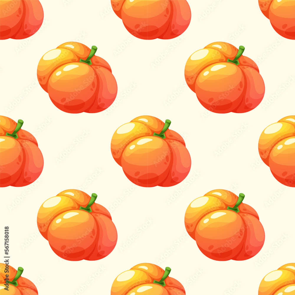 Seamless pattern with cartoon juicy pumpkin on light white background. Vegetable Collection Seamless pattern with cartoon juicy pumpkin on light white background. Vegetable Collection