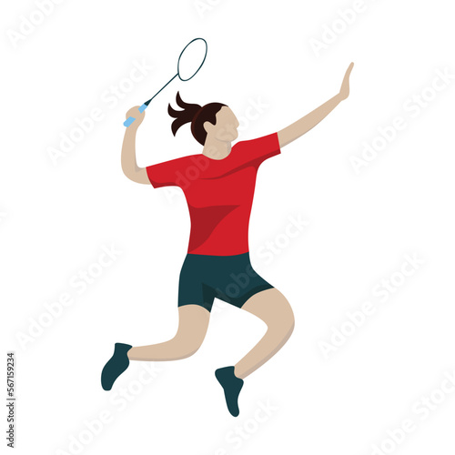 A woman badminton player doing a jumping smash. Sport illustration. © Ary