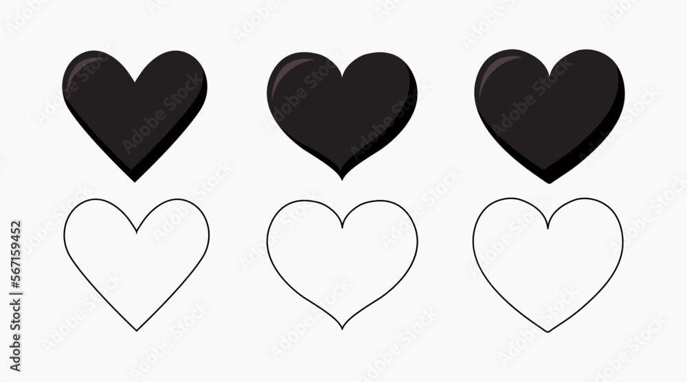 Set of black hearts, love heart, Valentine's Day, vector