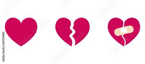 Set of pink heart, valentine's day, love heart, broken heart. Vector