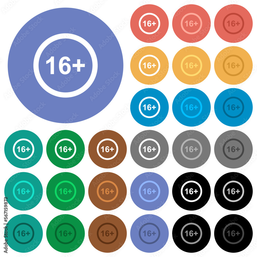 Allowed above 16 years only round flat multi colored icons Allowed above 16 years only round flat multi colored icons