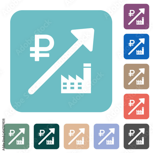 Rising power plant russian Ruble prices rounded square flat icons