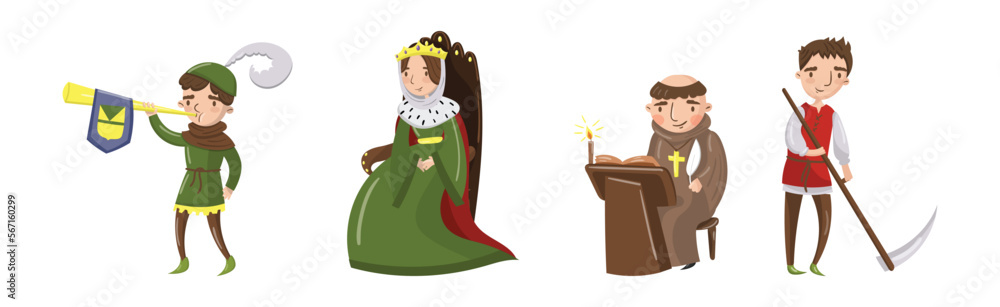 Medieval People Characters from European Middle Ages Historic Period Vector Set Medieval People Characters from European Middle Ages Historic Period Vector Set