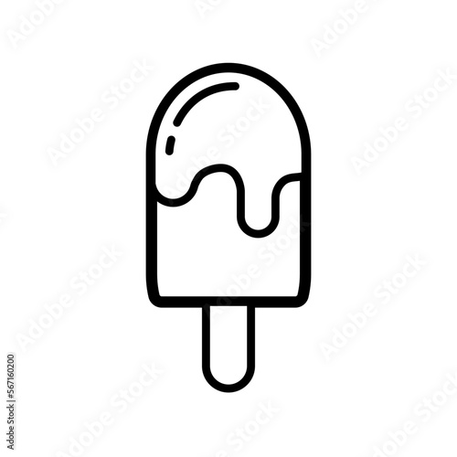 Ice cream popsicle with melting chocolate drizzle - vector icon 