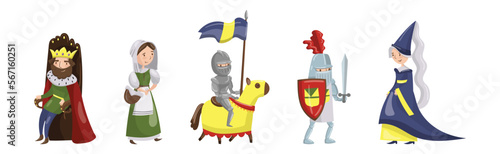 Medieval People Characters from European Middle Ages Historic Period Vector Set