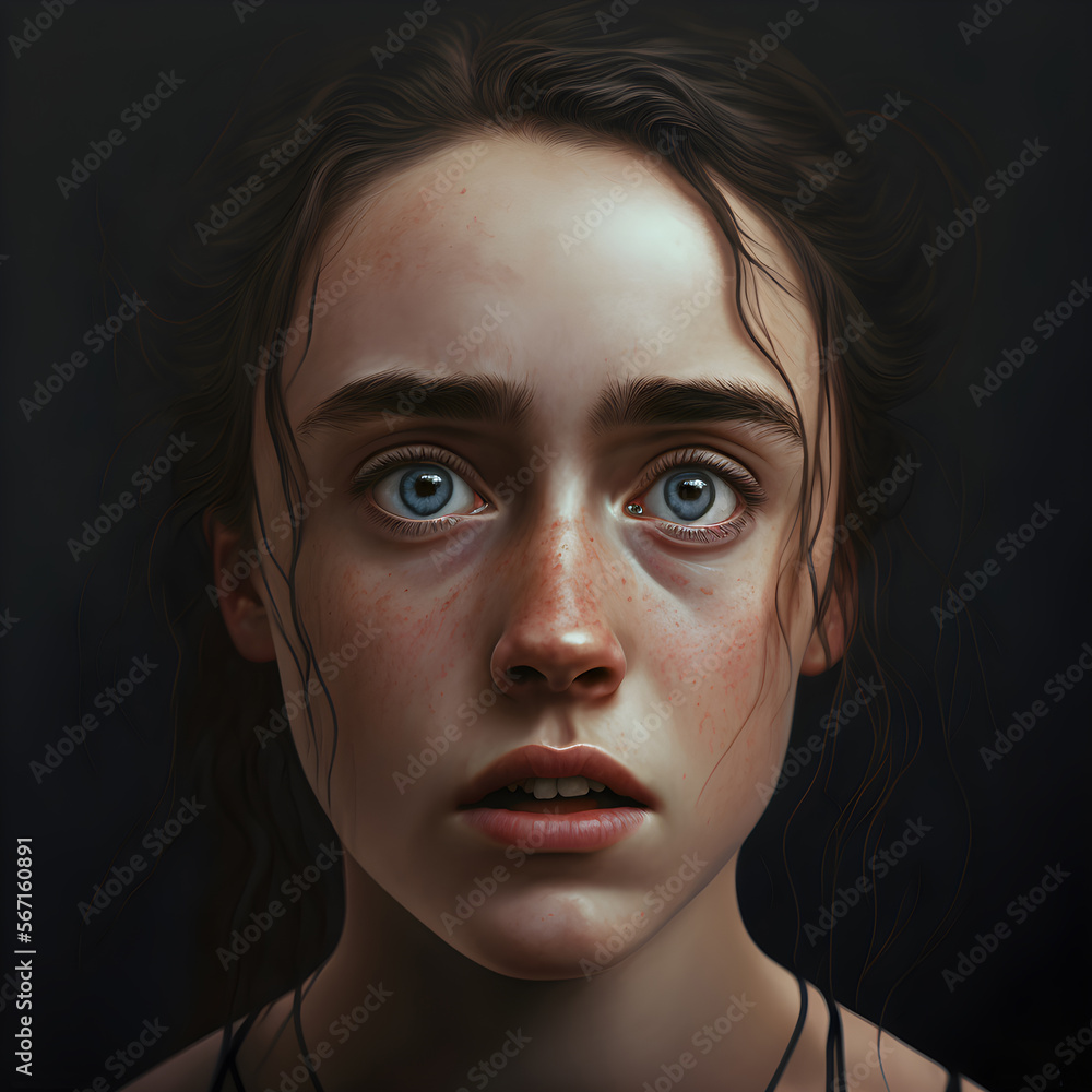Closeup portrait of a woman with an anxious look - Generative AI