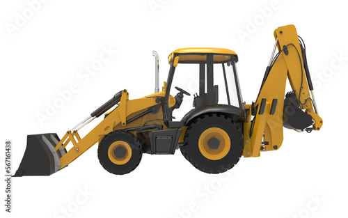 Yellow JCB tractor, excavator - heavy duty equipment vehicle.
