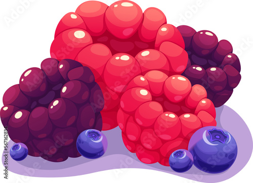 Pile of berries, bunch of berries, raspberries, blackberries, blueberries on transparent background