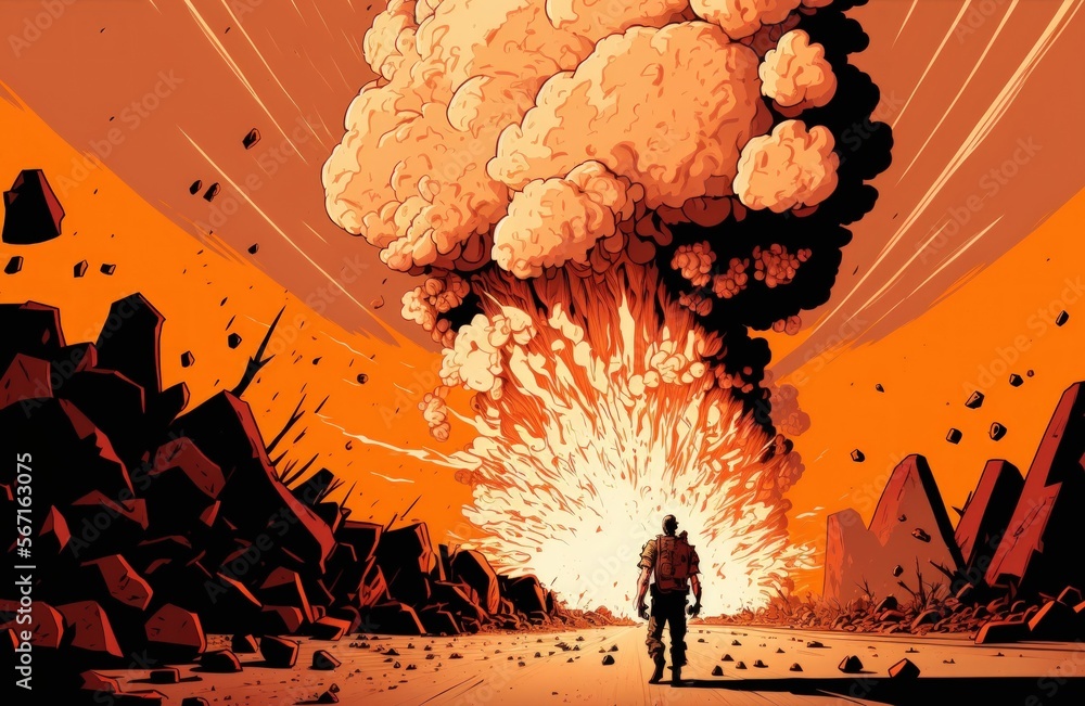 massive explosion and a napalm fueled fire wall. Generative AI Stock ...