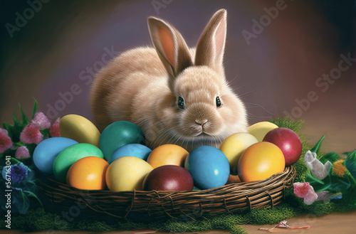Easter Bunny and Easter Eggs. AI generated © milicenta