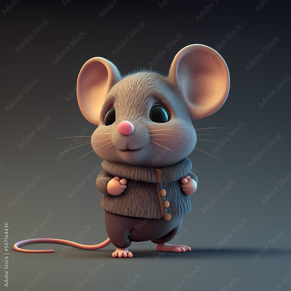 Cute Cartoon Mouse Character 3D Rendered Stock Illustration