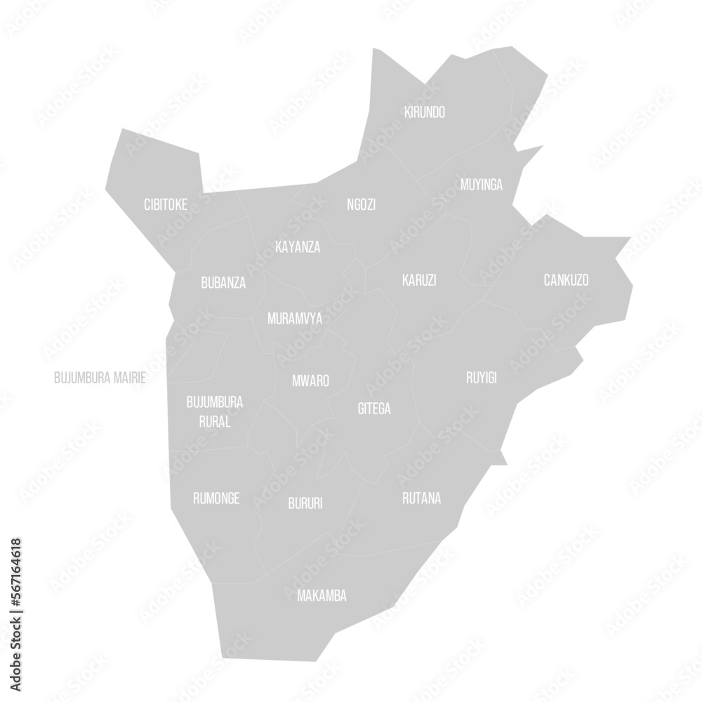 Burundi political map of administrative divisions