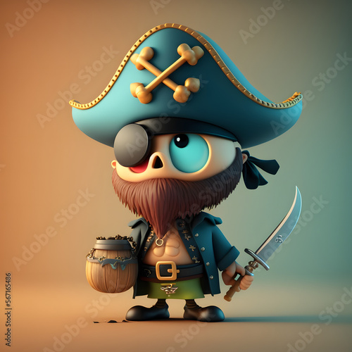 Cute Cartoon Pirate Character 3D Rendered