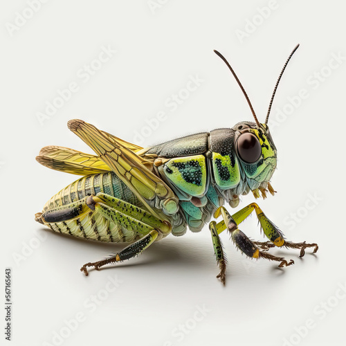 a close up of a green Grasshopper on a white background © Awesomextra