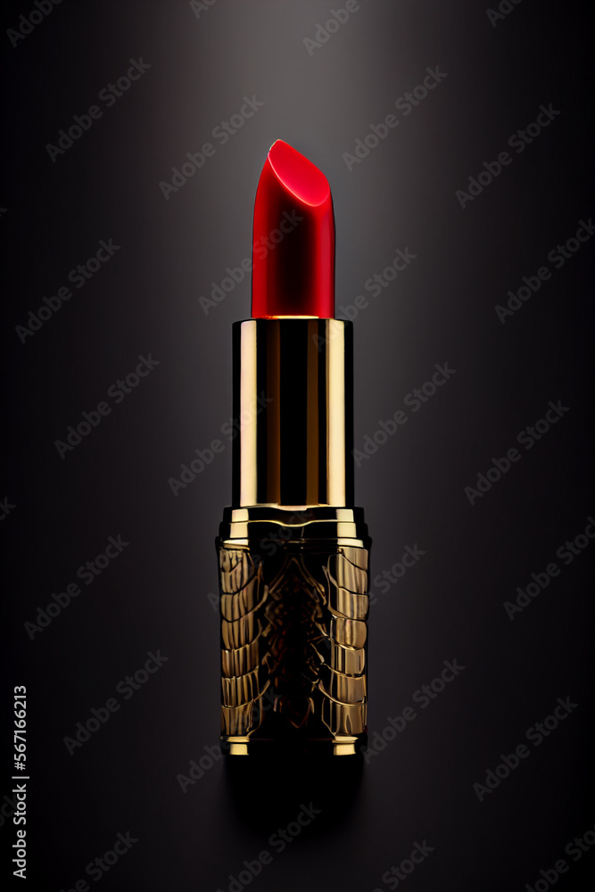 Roter Lippenstift auf schwarzen Hintergrund, Kosmetik Konzept - Generative Ai Roter Lippenstift auf schwarzen Hintergrund, Kosmetik Konzept - Generative Ai