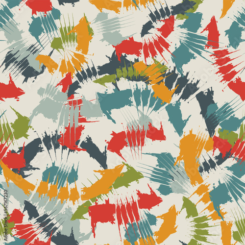 Abstract expressionism style seamless pattern. Hand drawn chaotic paint smears surface print. Freehand modern texture background. Handdrawn artistic design wallpaper