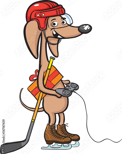 cartoon dog character in hockey equipment - PNG image with transparent background