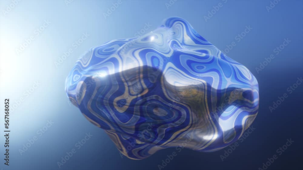 Dynamic liquid blue metal form, abstract shining surface, 3d shape object on a blurred background.