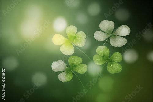 Fotografie, Tablou St Patricks Day background, pretty 4 leaf clovers, green and white, generative A