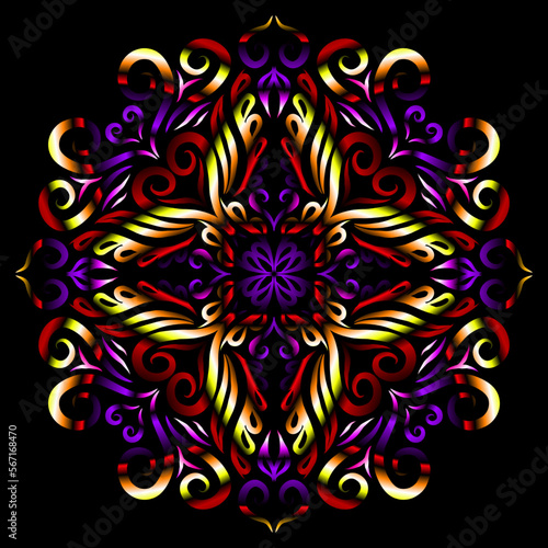 Beautiful colourful gradient flowers line art of traditional abstract symbol batik dayak ornament design template elements 