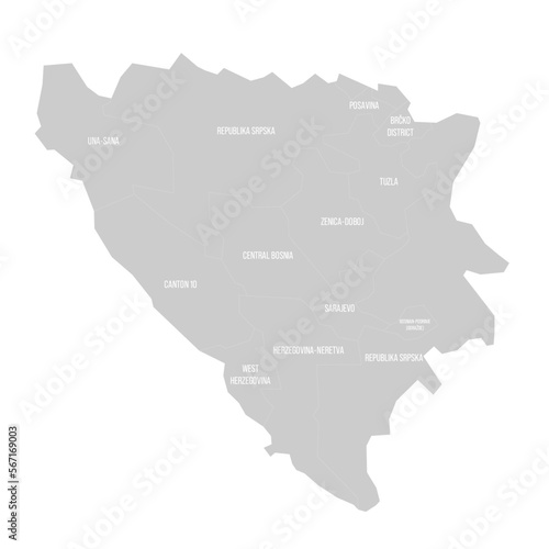 Bosnia and Herzegovina political map of administrative divisions