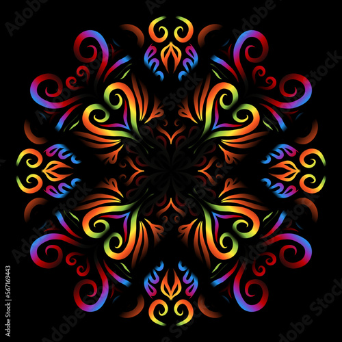 Beautiful colourful gradient flowers line art of traditional abstract symbol batik dayak ornament design template elements 