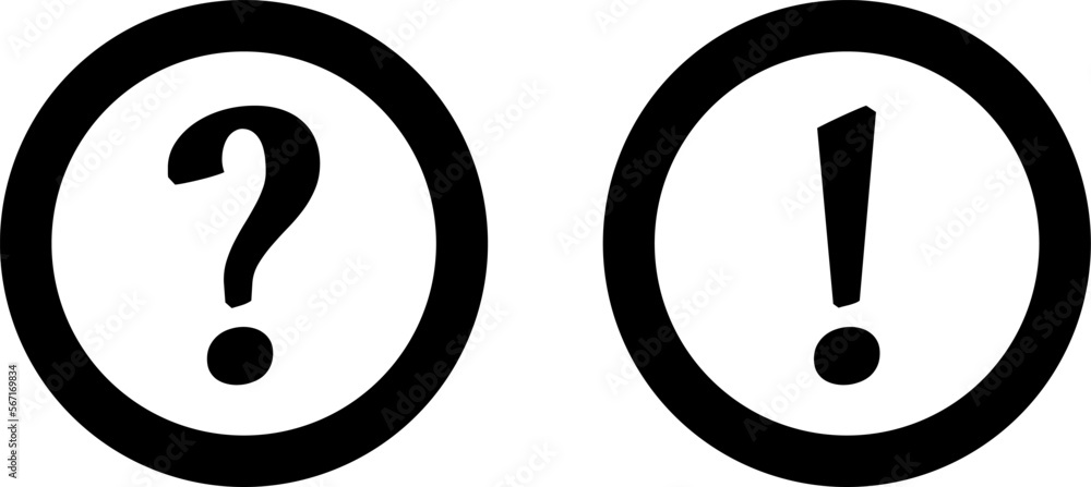 Black Warning and Info Flat Round Icon Sign Set with Exclamation Mark and Question Mark Symbol. Vector Image. Black Warning and Info Flat Round Icon Sign Set with Exclamation Mark and Question Mark Symbol. Vector Image.