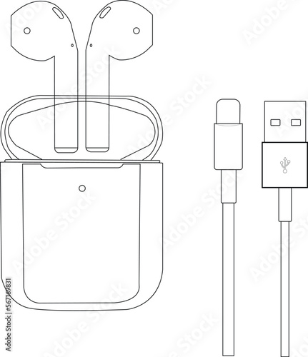 hand-drawn illustration of a mixer, in-ear headphones wireless in-ear headphones black and white