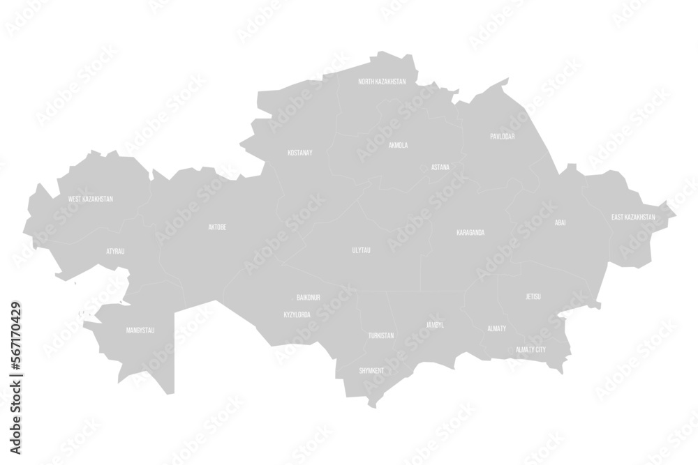 Kazakhstan political map of administrative divisions