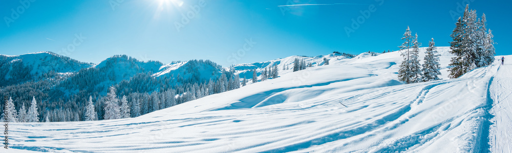 Beautiful landscape in the Hochkoenig region, Austria, on a sunny winter day
