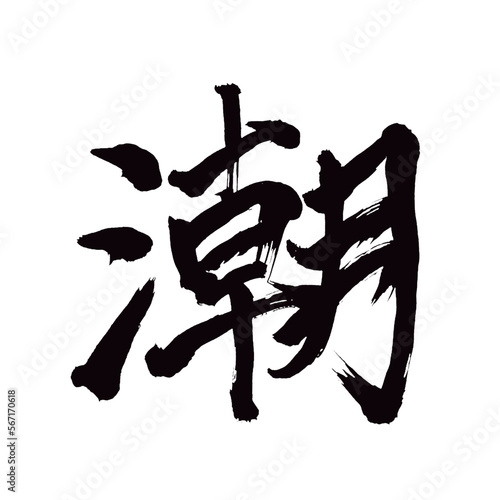 Japan calligraphy art【tide・ebb・opportunity・조수】 日本の書道アート【潮・しお・うしお・ちょう】 This is Japanese kanji 日本の漢字です／illustrator vector イラストレーターベクター