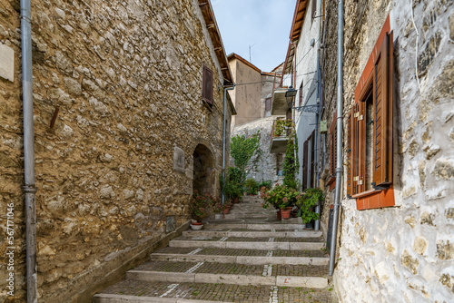 An old atmospheric city with narrow and cramped quiet streets and stairs photo