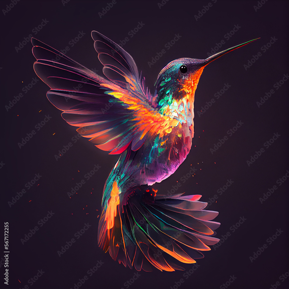 Obraz premium Lightning humminbird coated in fire generative ai
