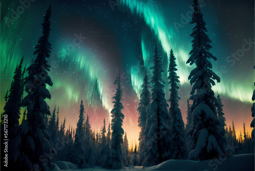 Northern Lights  aurora borealis  polar lights  brillian lights. Wallpaper  background. Generative AI.