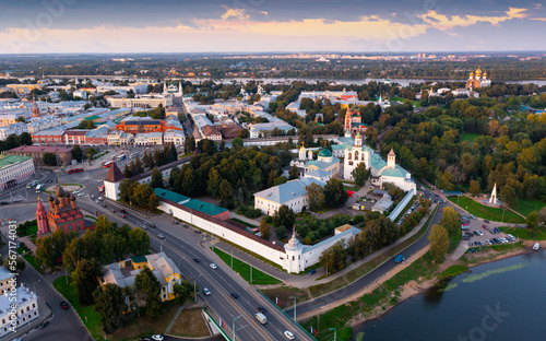 Impressive aerial view of Yaroslavl city with churches and cathedrals, Russia