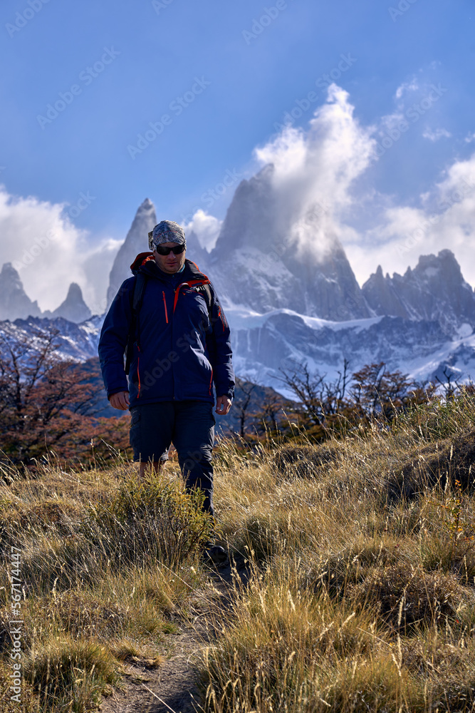 young man trekking in El Chalten, Argentina