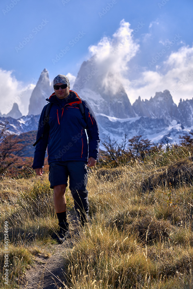 Fototapeta premium young man trekking in El Chalten, Argentina