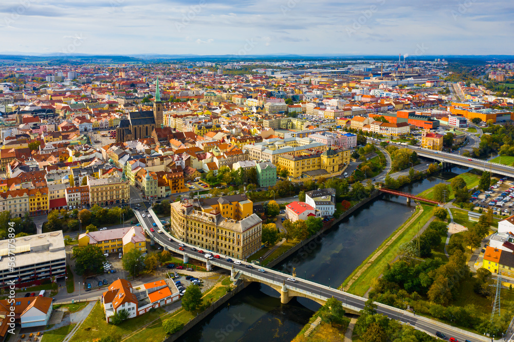 Fototapeta premium Aerial view on the city Plzen. Czech Republic