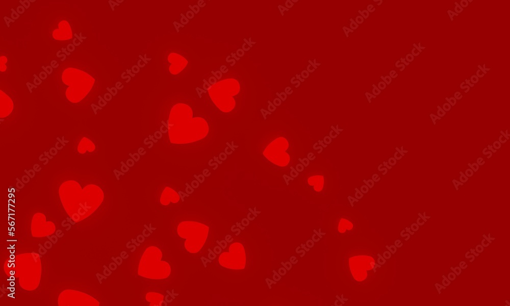 Red hearts of various sizes on pure red background. 3D illustration. 3D CG. 3D illustration.