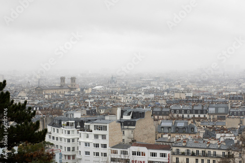 View of Paris from Sacre-Coeur during a rainy day, France, Europe