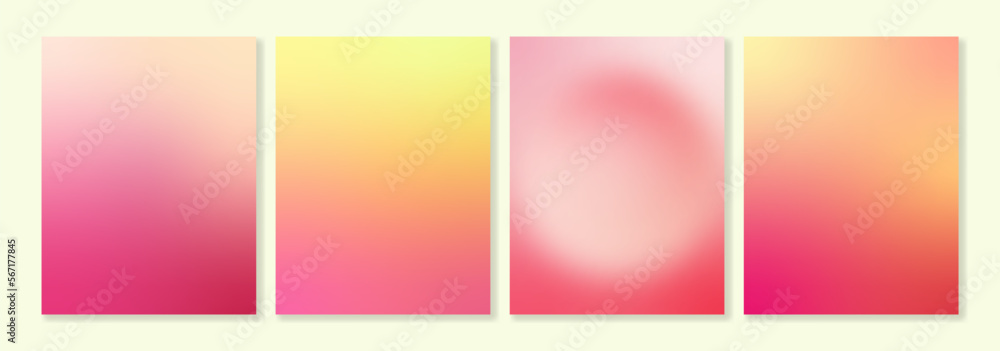 Set of vector gradient backgrounds in coral, pink and yellow colors. For brochures, booklets, posters, wallpapers, branding, social media and other trendy projects. For web and print.