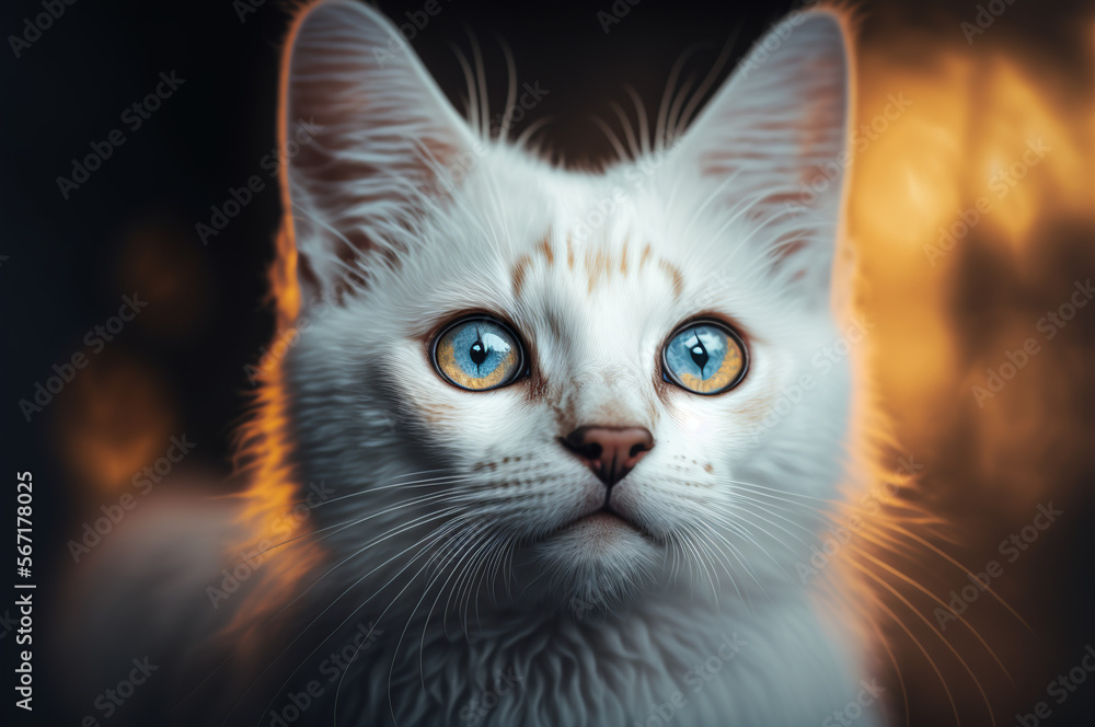 portrait of a white cat with blur background