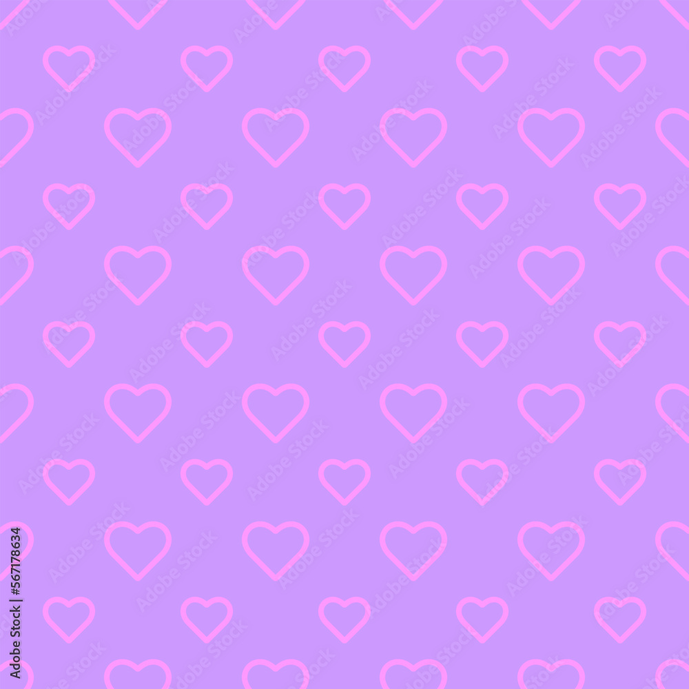Cute seamless pattern of hearts  Pink vector hearts on a Purple background Wallpaper for wrapping paper Background. Vector illustration Textile Fabric design Pattern with hearts Celebration Heart Love