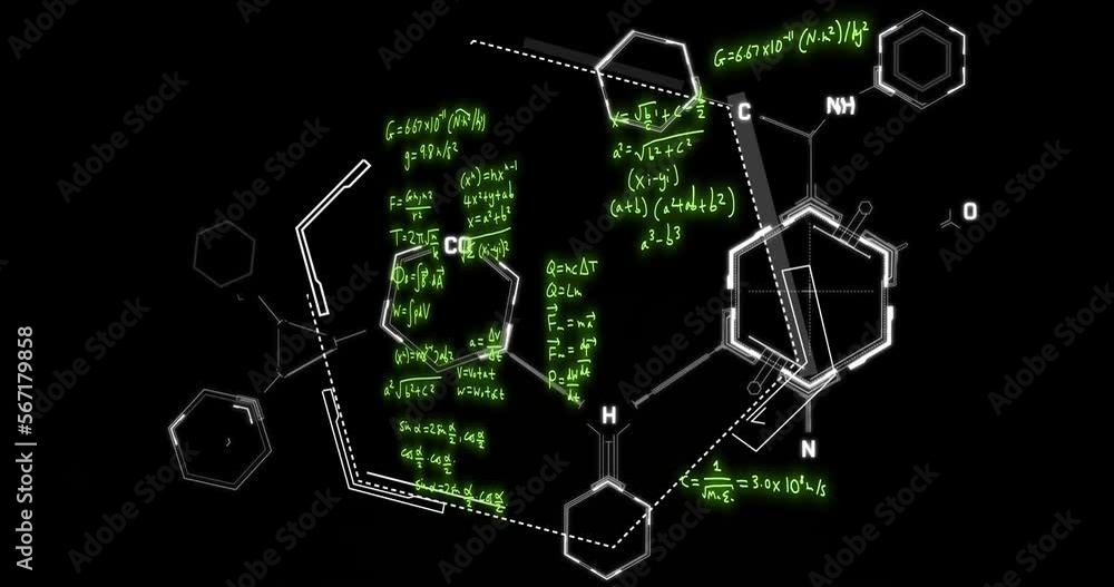 Animation of mathematical formulae and scientific data processing over black background Animation of mathematical formulae and scientific data processing over black background