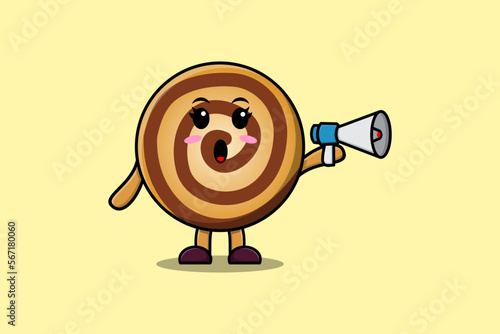 Cute Cartoon Cookies character speak with megaphone in 3d cartoon style concept