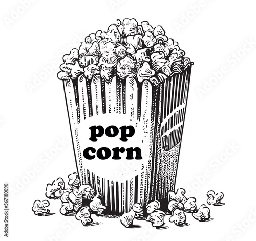 Popcorn retro sketch hand drawn sketch in doodle style Vector illustration