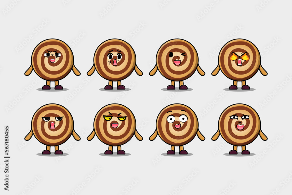 Set kawaii Cookies cartoon character with different expressions cartoon face vector illustrations Set kawaii Cookies cartoon character with different expressions cartoon face vector illustrations