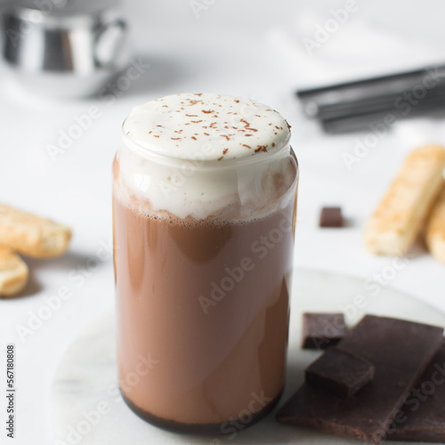 Принти на полотні Mocha latte with whipped cream in a can shaped glass, iced mocha with foam and c