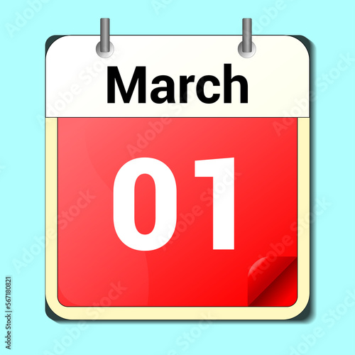 day on the calendar, vector image format, March 1